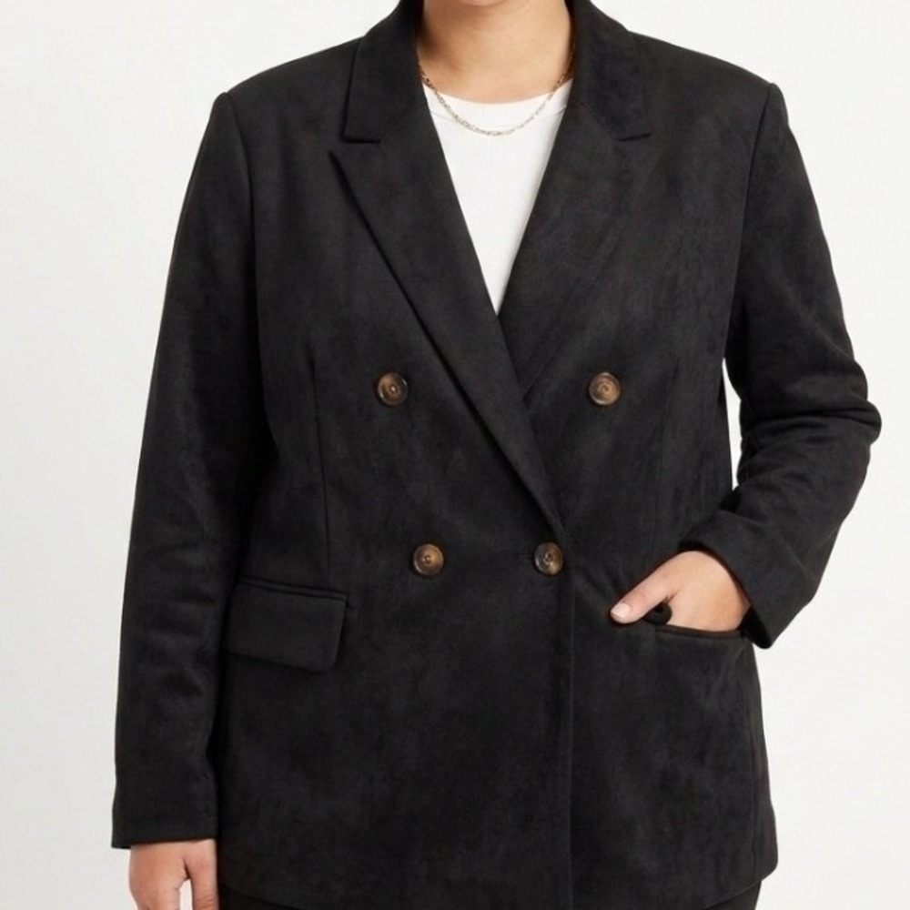 a loves a NWT Womens Faux Suede Double Breasted Blazer Jacket Preppy Black XL
